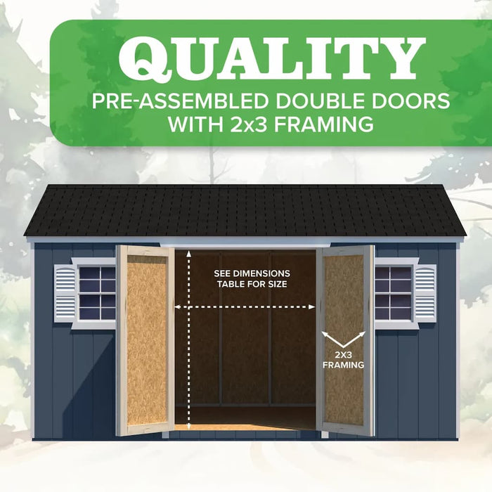Little Cottage Company - Value Workshop Shed - Pre Assembled Double Doors with 2x3 Framing