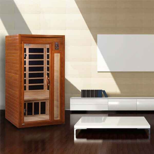 Golden Designs Dynamic Barcelona 1-2-person Infrared Sauna with Low EMF in Canadian Hemlock - Indoor