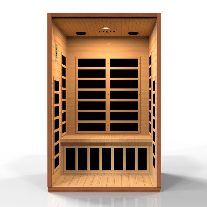 Golden Designs Dynamic Elite Cordoba 2-person Infrared Sauna with Ultra Low EMF in Canadian Hemlock - Inside View