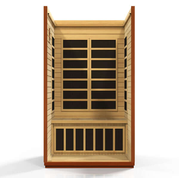 Golden Designs Dynamic San Marino 2-person Infrared Sauna with Low EMF in Canadian Hemlock - Inside View