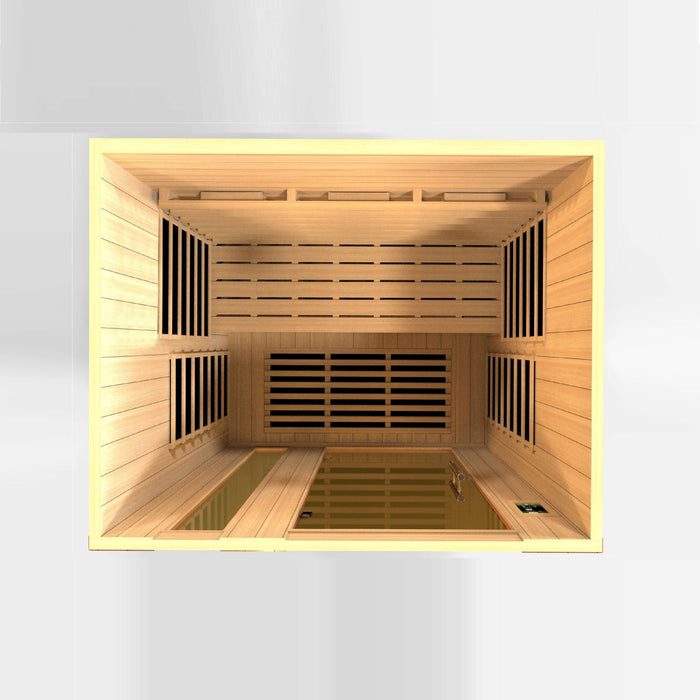 Golden Designs Dynamic Lugano 3-person Full Spectrum Infrared Sauna with Near Zero EMF in Canadian Hemlock - Top View