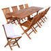 9-Piece Twin Butterfly Leaf Teak Extension Table Folding Chair Set - Full View Royal White