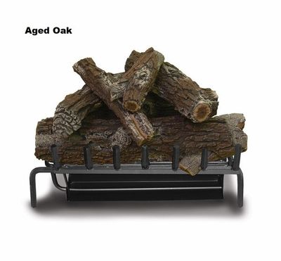 Master Flame Elite Gemini See-Thru Natural Gas Burner with Manual Modulating Valve with Electronic Ignition Hand-Held Remote and Aged Oak Log Set