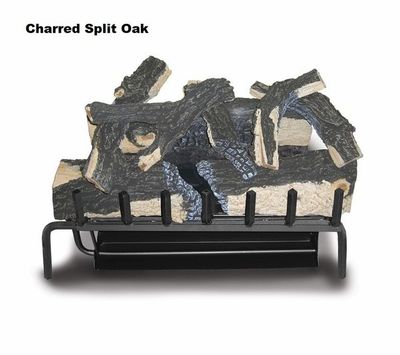 Master Flame Elite Gemini See-Thru Natural Gas Burner with Manual Modulating Valve with Electronic Ignition Hand Held Remote and Charred Split Oak Log Set