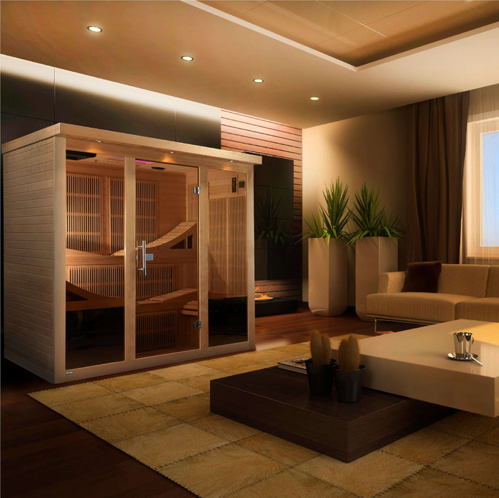 Golden Designs - Dynamic Monaco 6-person Infrared Sauna with Near Zero EMF in Canadian Hemlock - Indoor