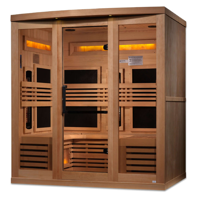Golden Designs - Reserve 6-person Full Spectrum Infrared Sauna with Near Zero EMF with Himalayan Salt Bar in Canadian Hemlock - Side View
