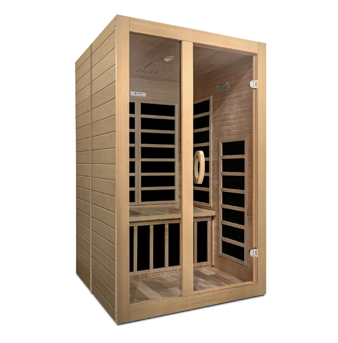 Golden Designs - Dynamic Santiago 2-person FAR Infrared Sauna with Low EMF in Canadian Hemlock - Full View
