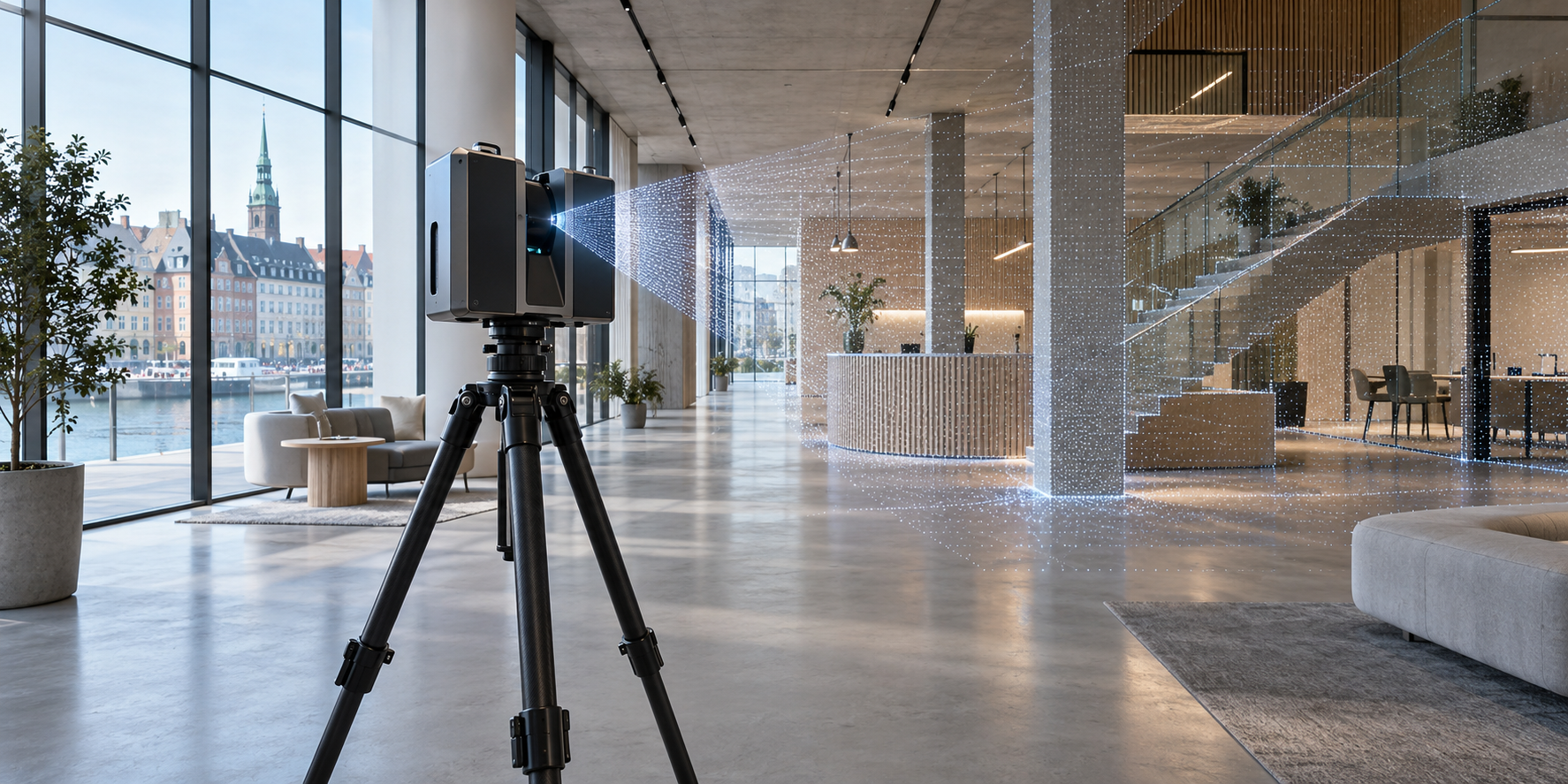 Architectural 3D laser scanning survey inside a modern Copenhagen commercial building