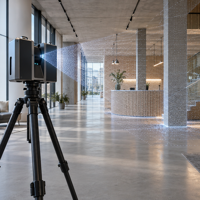 Architectural 3D laser scanning survey inside a modern Copenhagen commercial building
