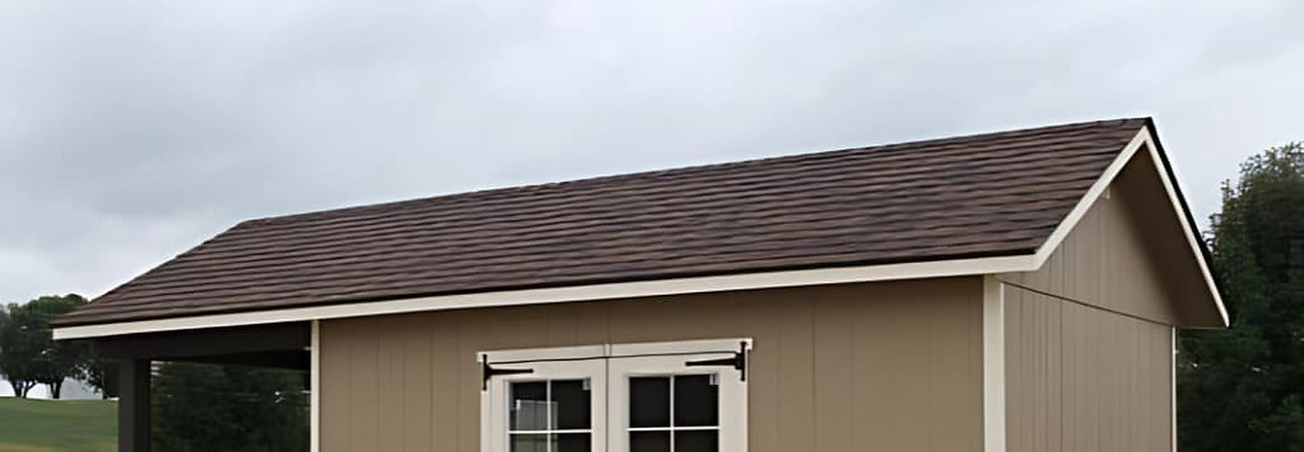 EZ-Fit Woodsman shed showing the roof overhang and eaves