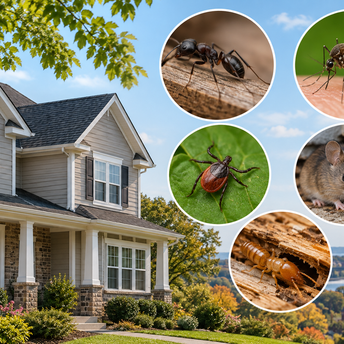 Mid-Atlantic home with ant, mosquito, tick, mouse, and termite pest risks
