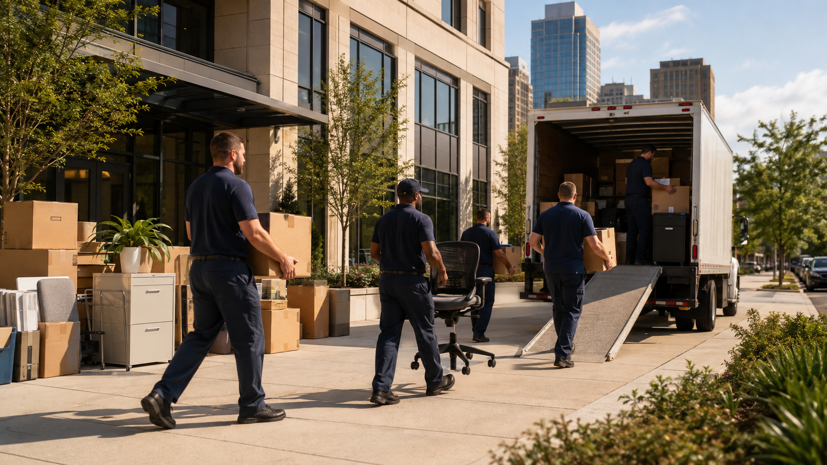 Professional movers coordinating an office relocation in Birmingham