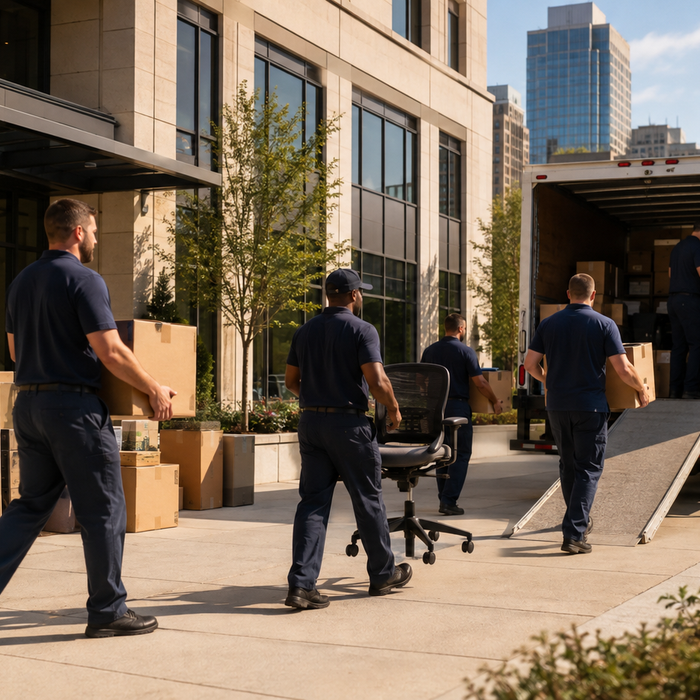 Professional movers coordinating an office relocation in Birmingham