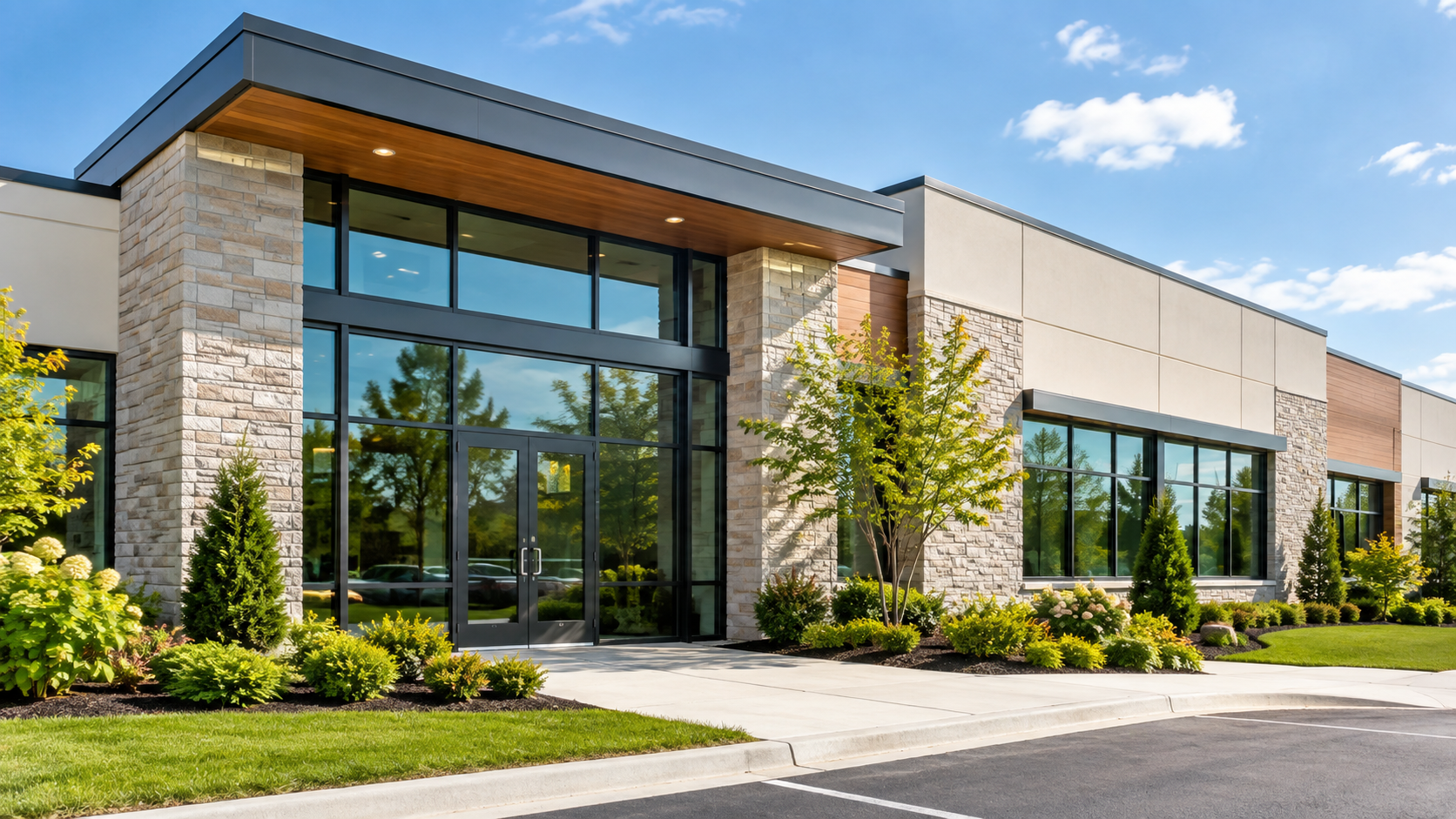 Well-maintained modern commercial property exterior