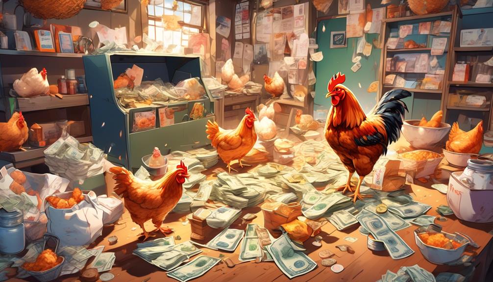 Illustration of chickens with money inside a coop