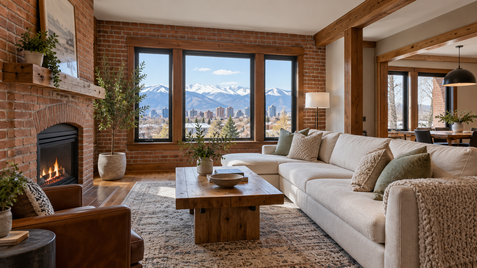 Remodeled Denver brick home interior with modern windows and mountain views