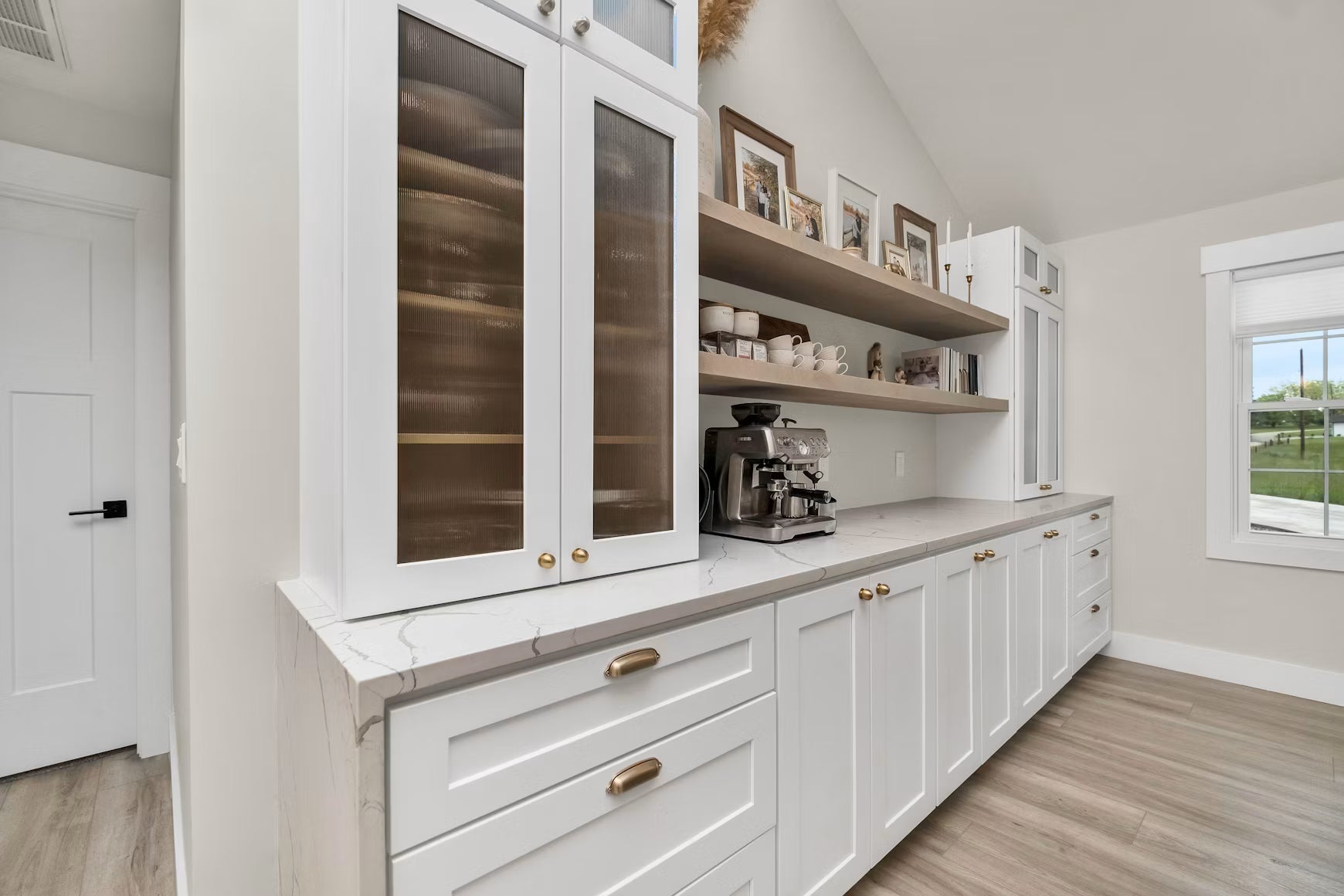 Farmhouse kitchen cabinets and open shelving