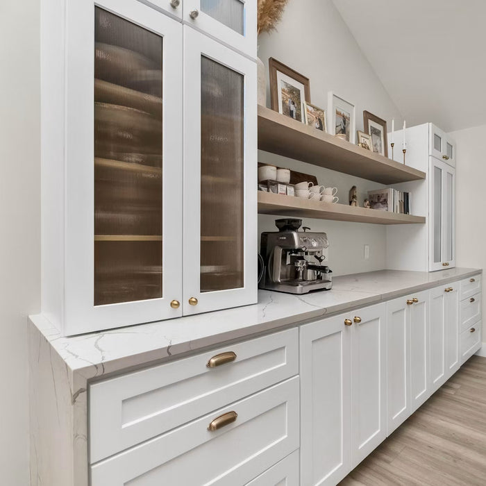 Farmhouse kitchen cabinets and open shelving