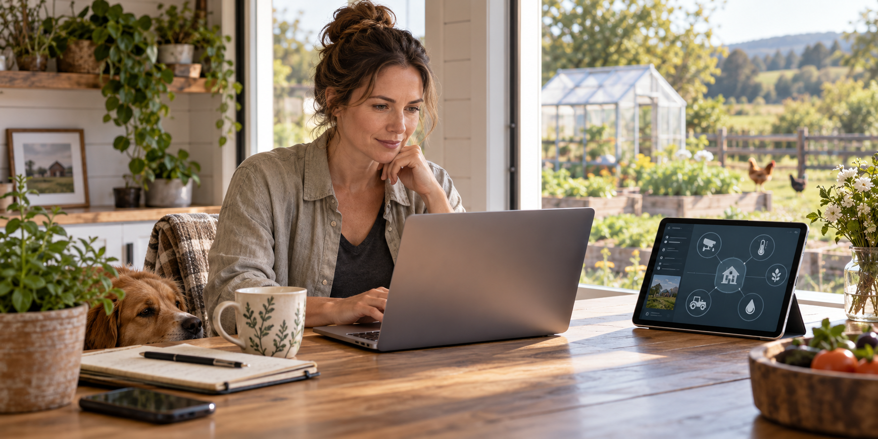 Homestead owner reviewing cybersecurity for connected property technology