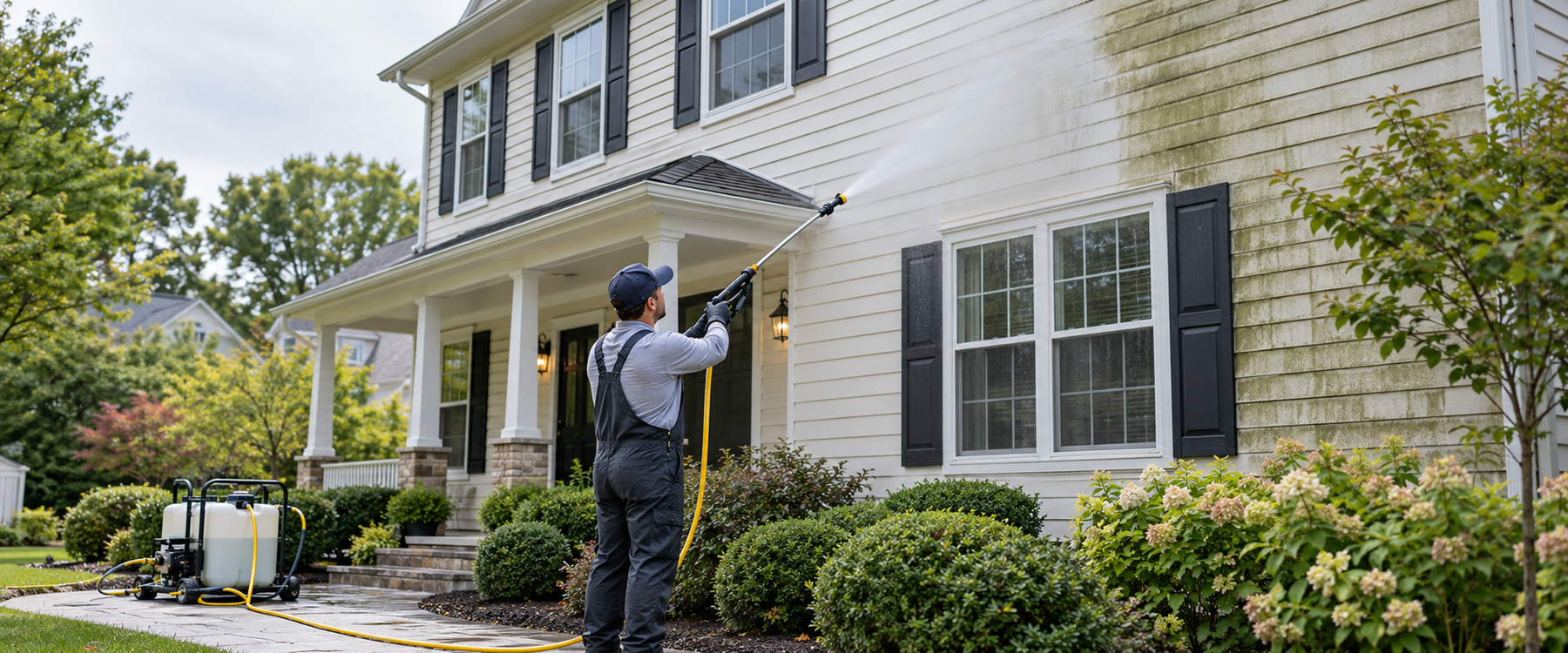 Professional soft washing cleans residential siding safely