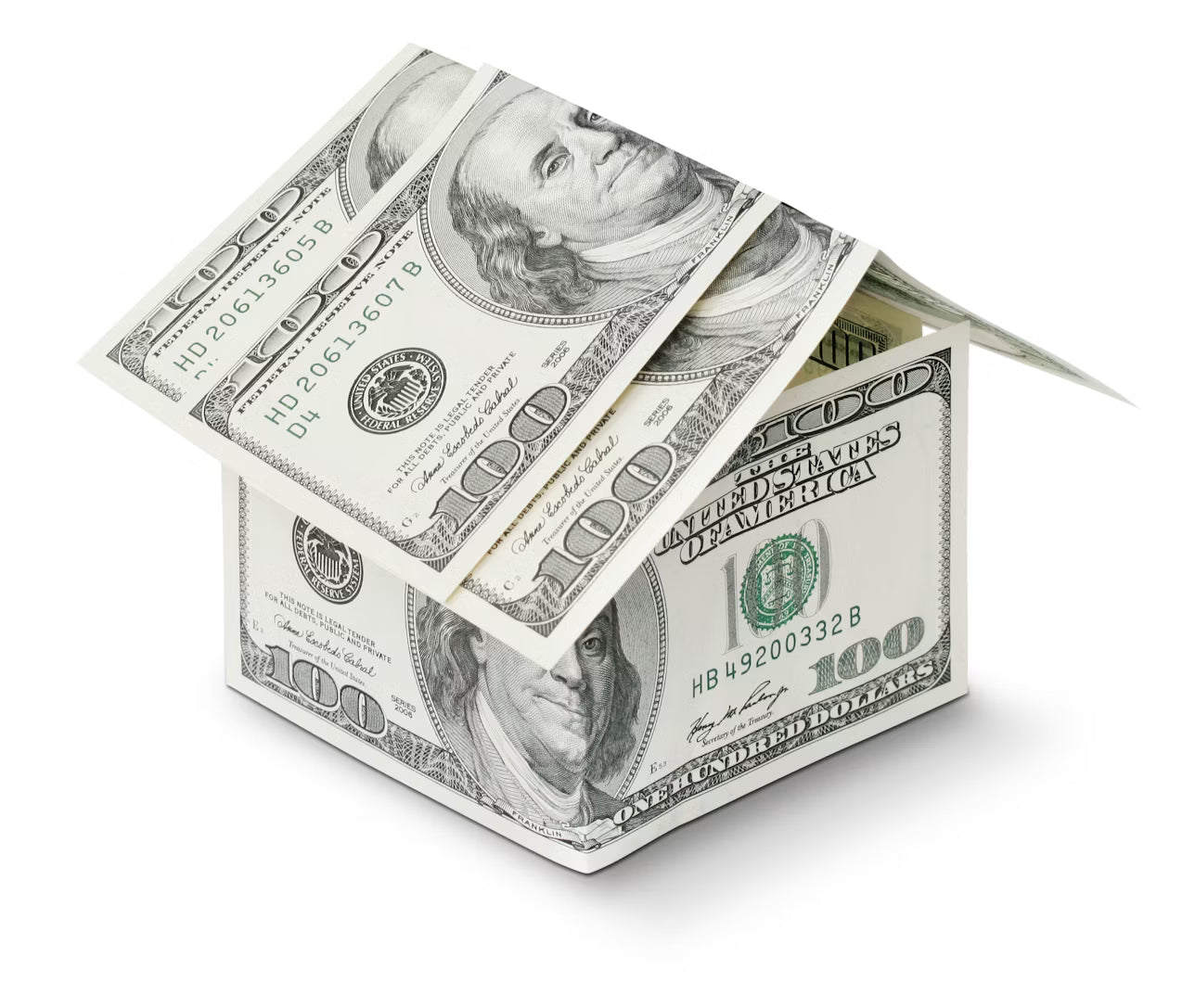 Model house constructed from folded paper currency