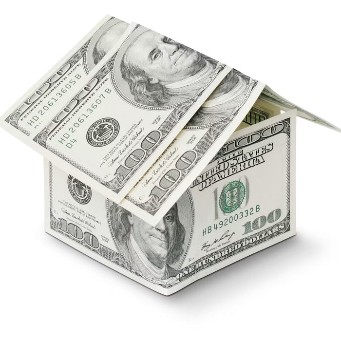 Model house constructed from folded paper currency