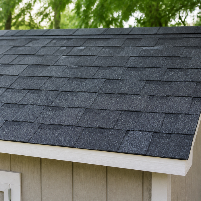 New asphalt shingles on a backyard shed roof