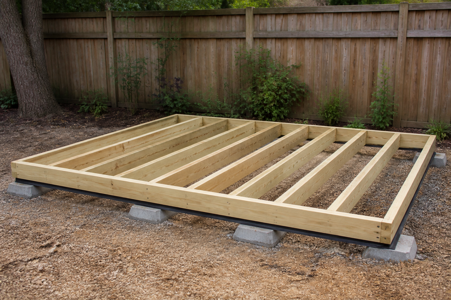 Timber floor frame for a backyard shed