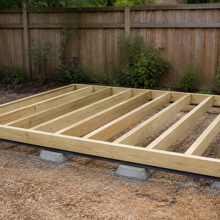 Timber floor frame for a backyard shed