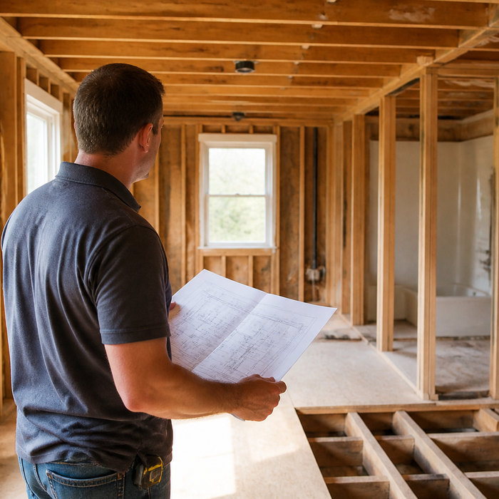 Partially remodeled home interior with tools and building materials