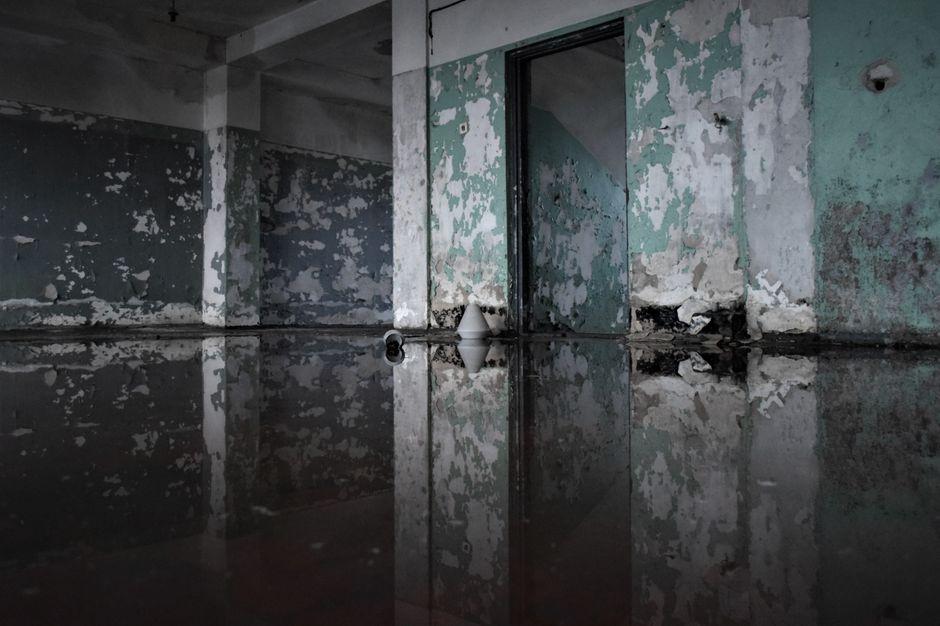 Water damage inside a flooded room