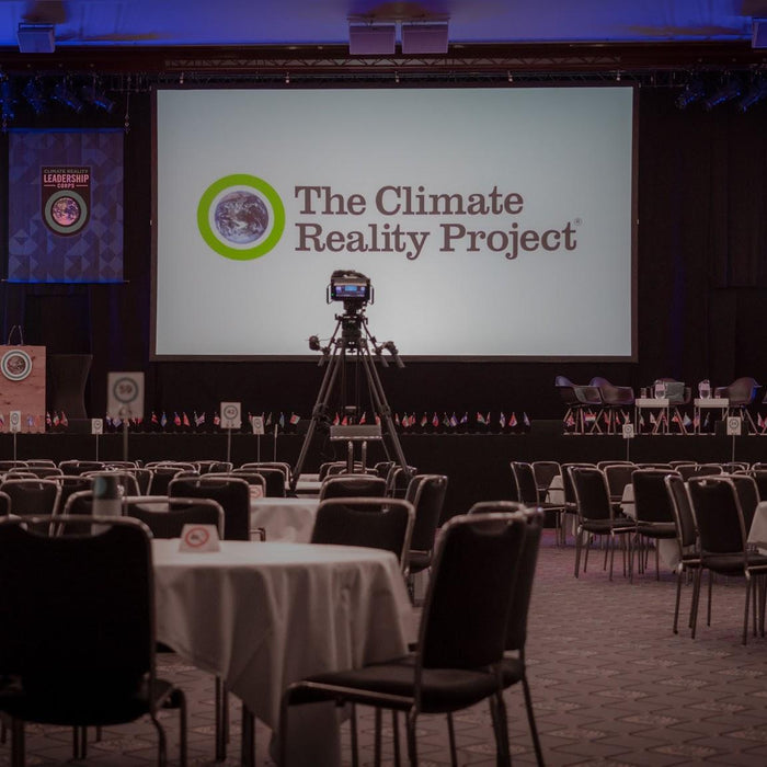 Large presentation screens in a conference venue