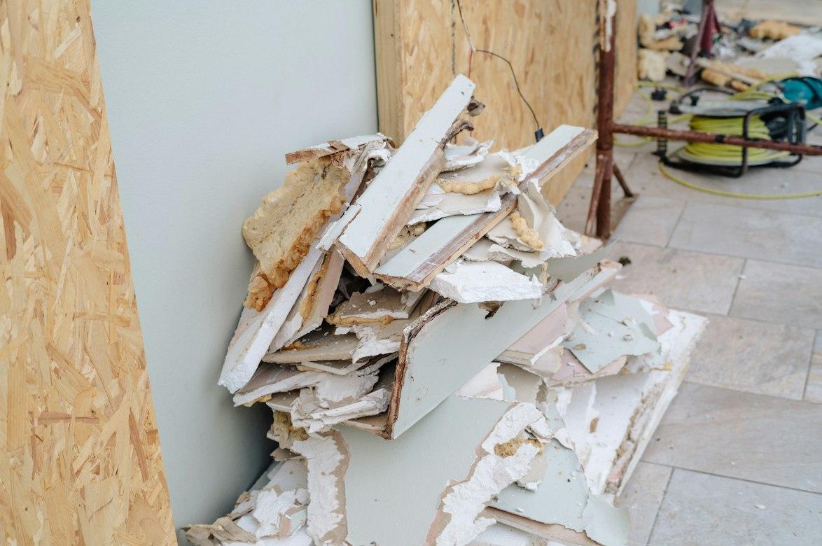 Home renovation materials and drywall prepared for improvement work