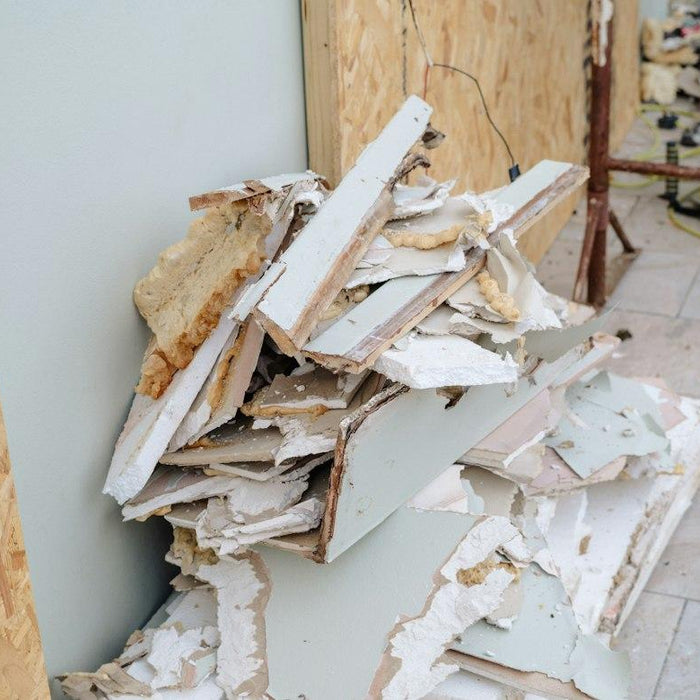 Home renovation materials and drywall prepared for improvement work