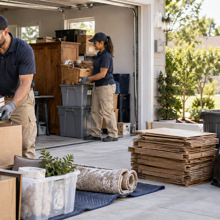 Professional junk-removal crew clearing household items responsibly