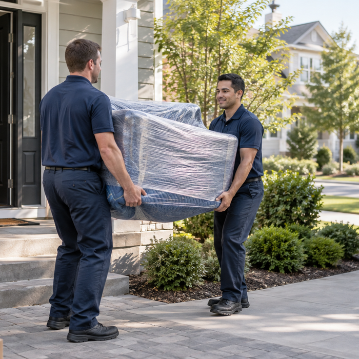 Professional residential movers loading a truck outside a Florida home