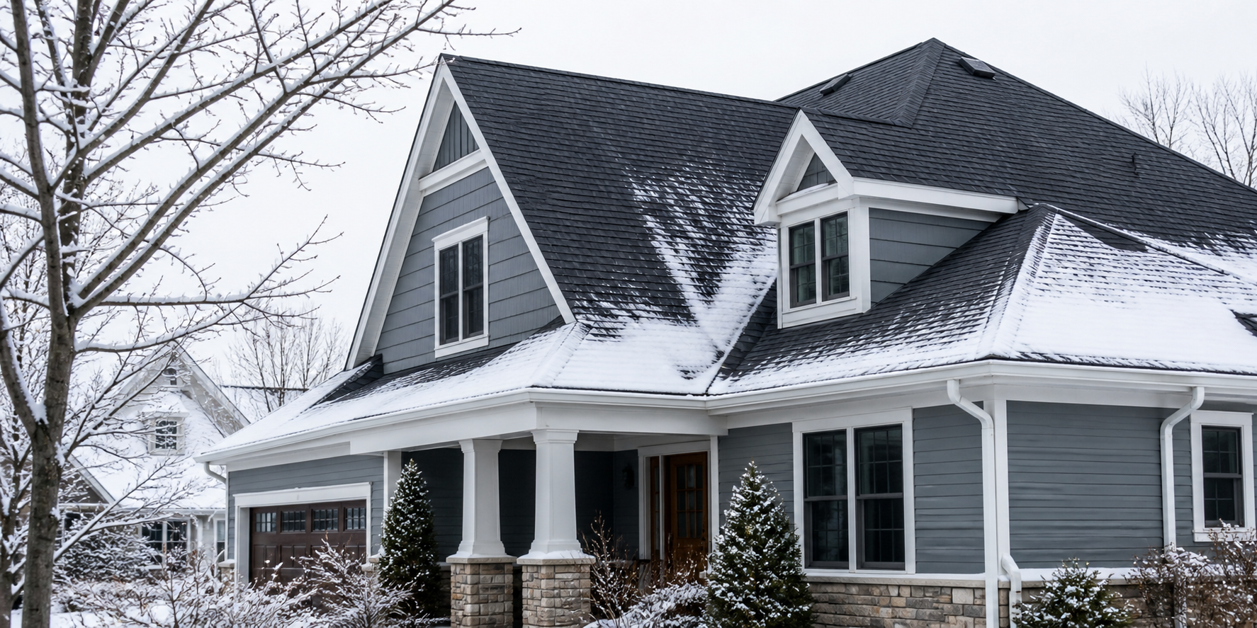 Snow-covered Minnesota home with durable architectural roofing