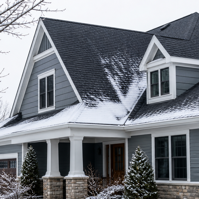Snow-covered Minnesota home with durable architectural roofing