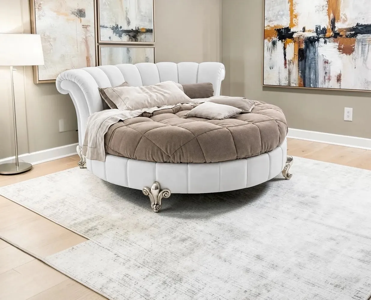 Elegant round bed in a contemporary bedroom