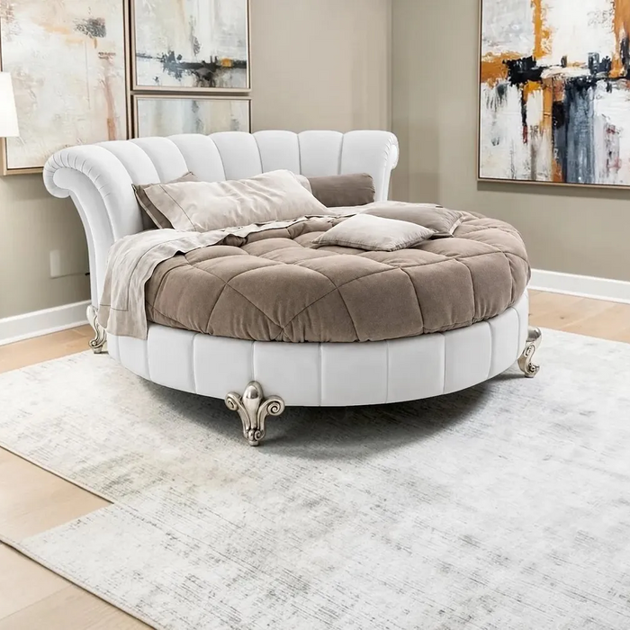 Elegant round bed in a contemporary bedroom