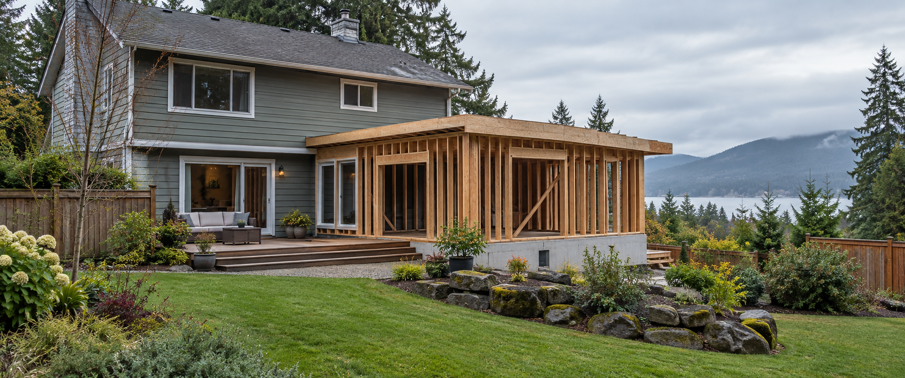 Pacific Northwest home with a ground-floor addition underway