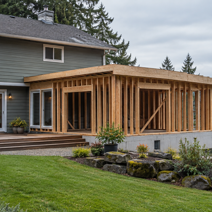 Pacific Northwest home with a ground-floor addition underway