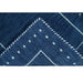 Corner and edge detail showing the pale motif border, contrasting binding, and woven texture