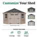 Garden corner shed with customizable options on a white background