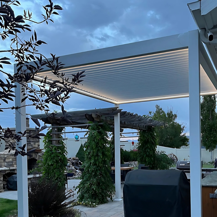 Bon Pergola 10x13 Aluminum Pergola Freestanding - White - Display with Lighting