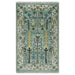 Small aqua and ivory Oushak rug with floral field and fringe