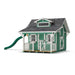 Little Cottage Co 11x8 Playhouse in green with a slide on a white background