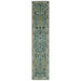 Long aqua and ivory floral Oushak runner with fringe