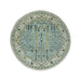 Round aqua and ivory Oushak rug with circular floral border and fringe