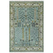Rectangular aqua and ivory floral Oushak rug with fringe